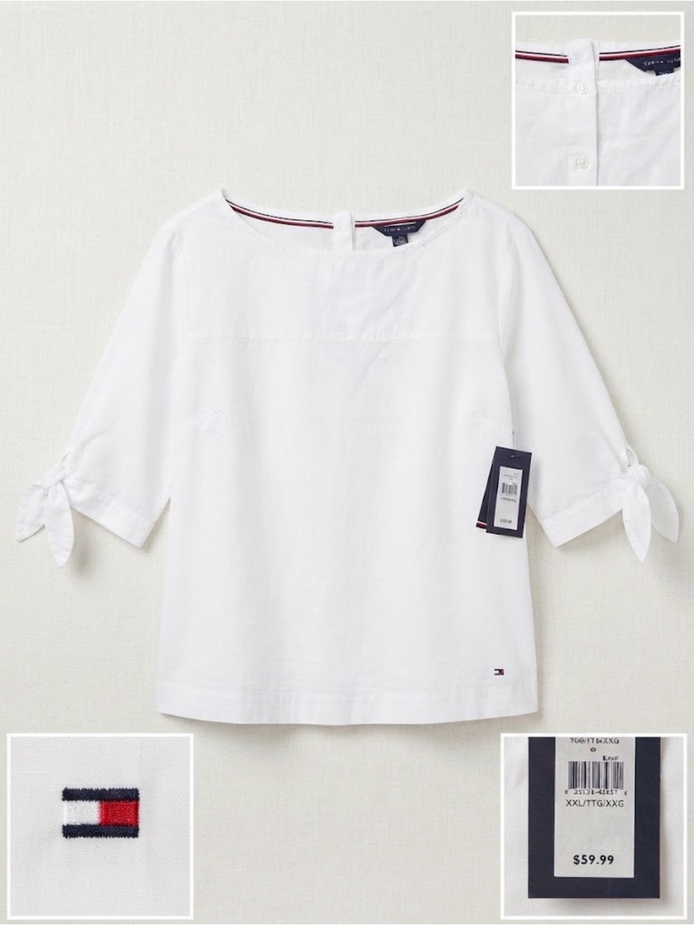 Tommy Hilfiger Women’s White Tie-Sleeve Top